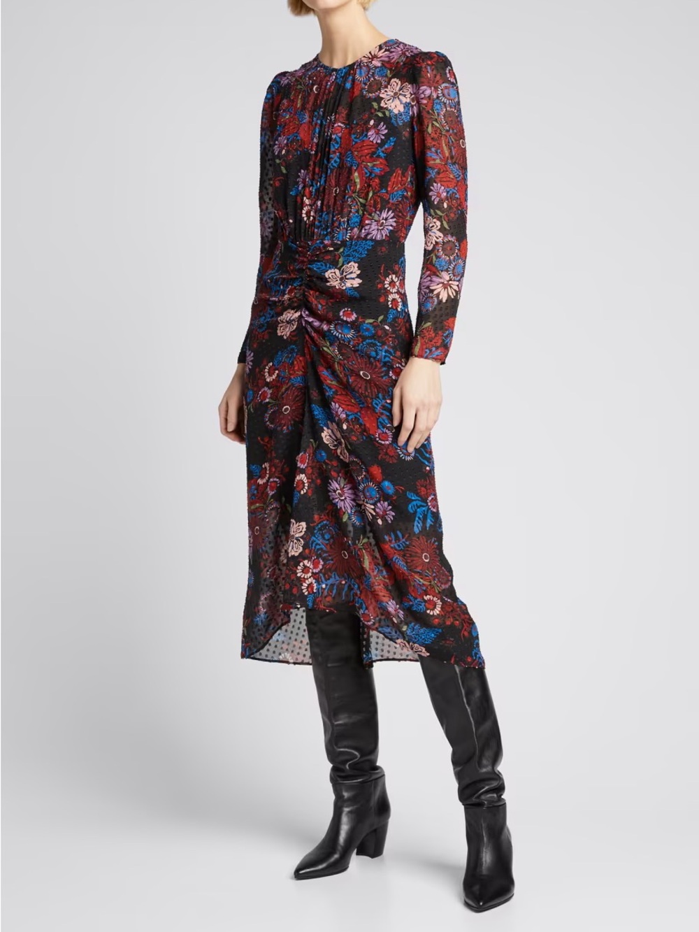Veronica Beard Raylee Ruched Floral Midi Dress
